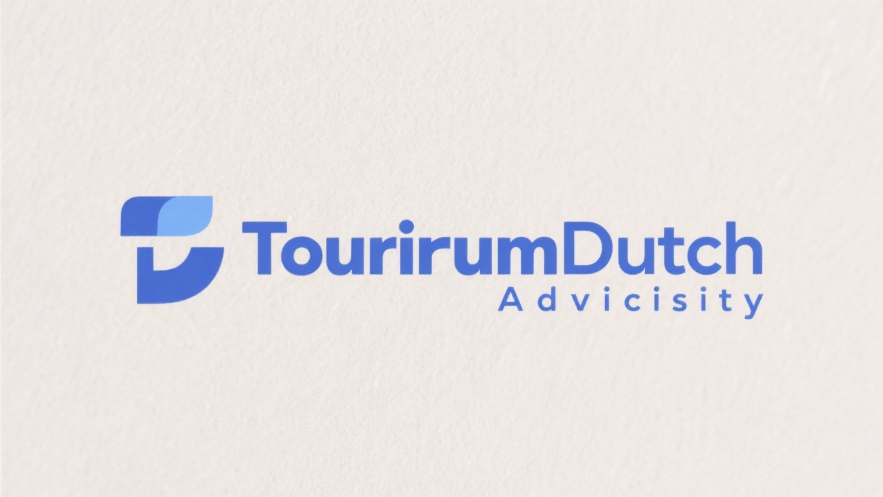 Minimalist wordmark logo reading TourismDutch Advisory in Dutch blue sans-serif letters on white background representing trusted strategic tourism consultancy.